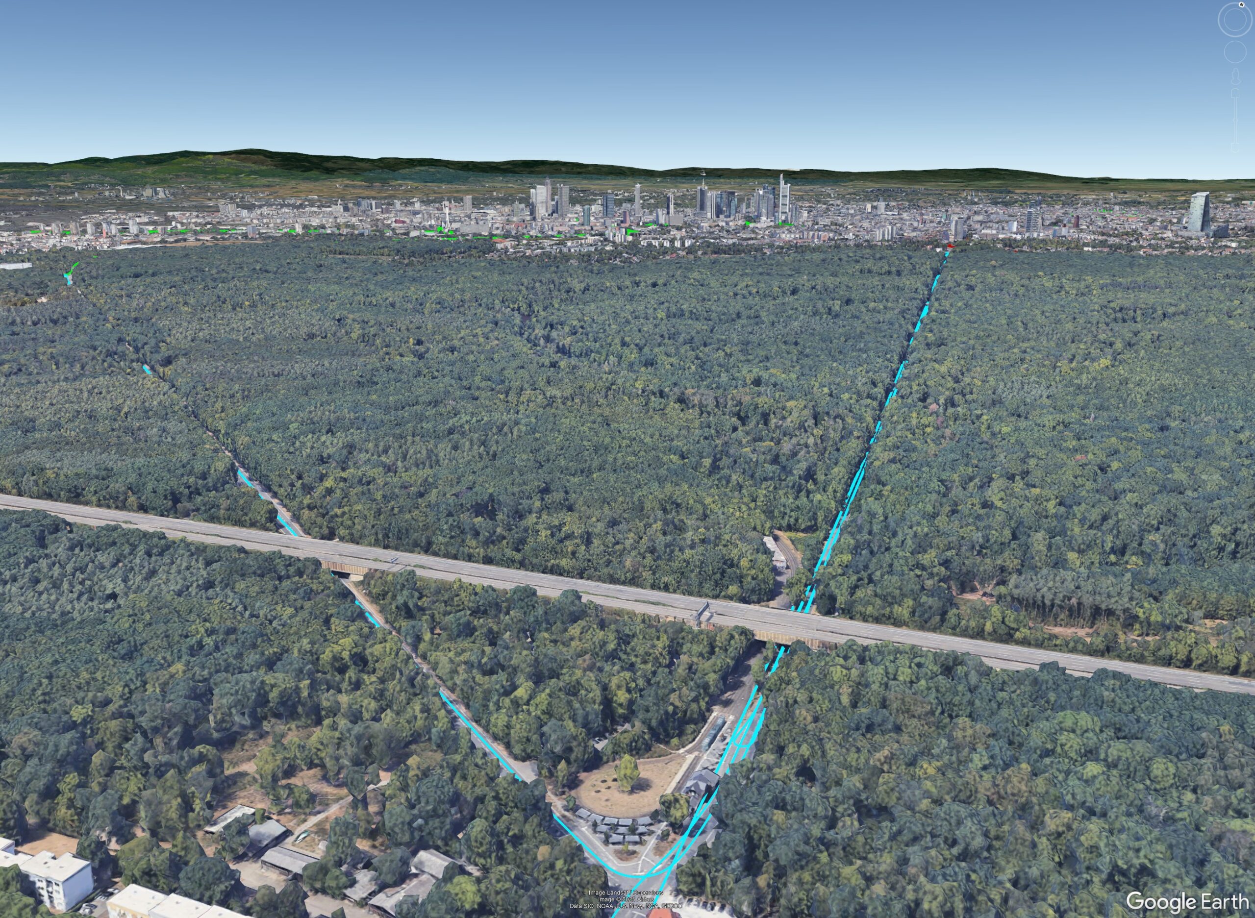 Road through dense forest canopy during GNSS test