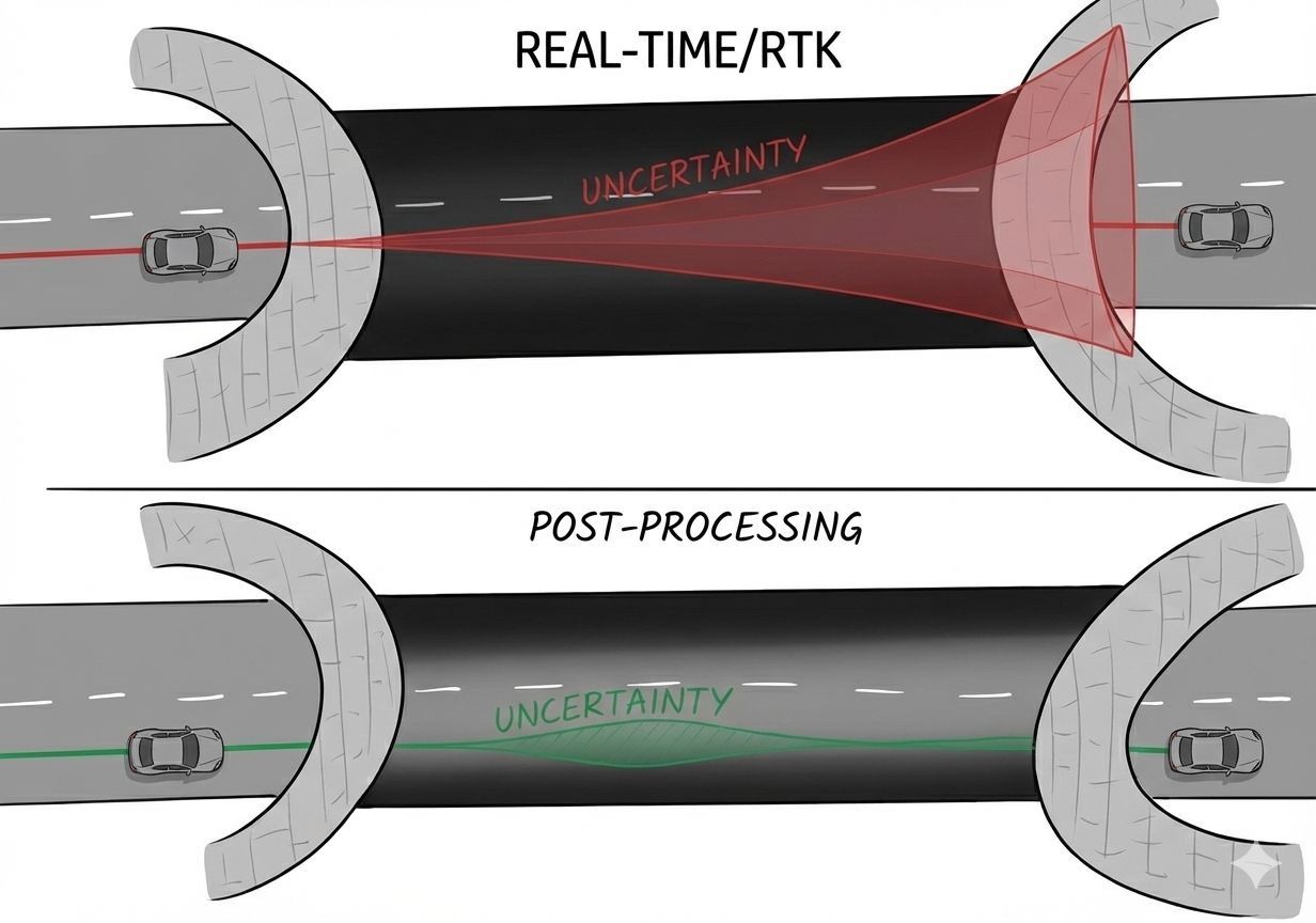 Trajectory uncertainty comparison in a tunnel scenario