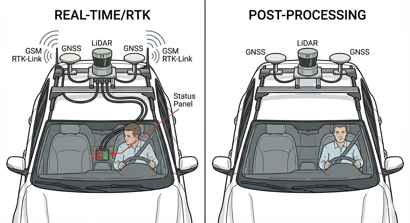 Comparison between Real-Time RTK and Post-Processing hardware setup on a vehicle