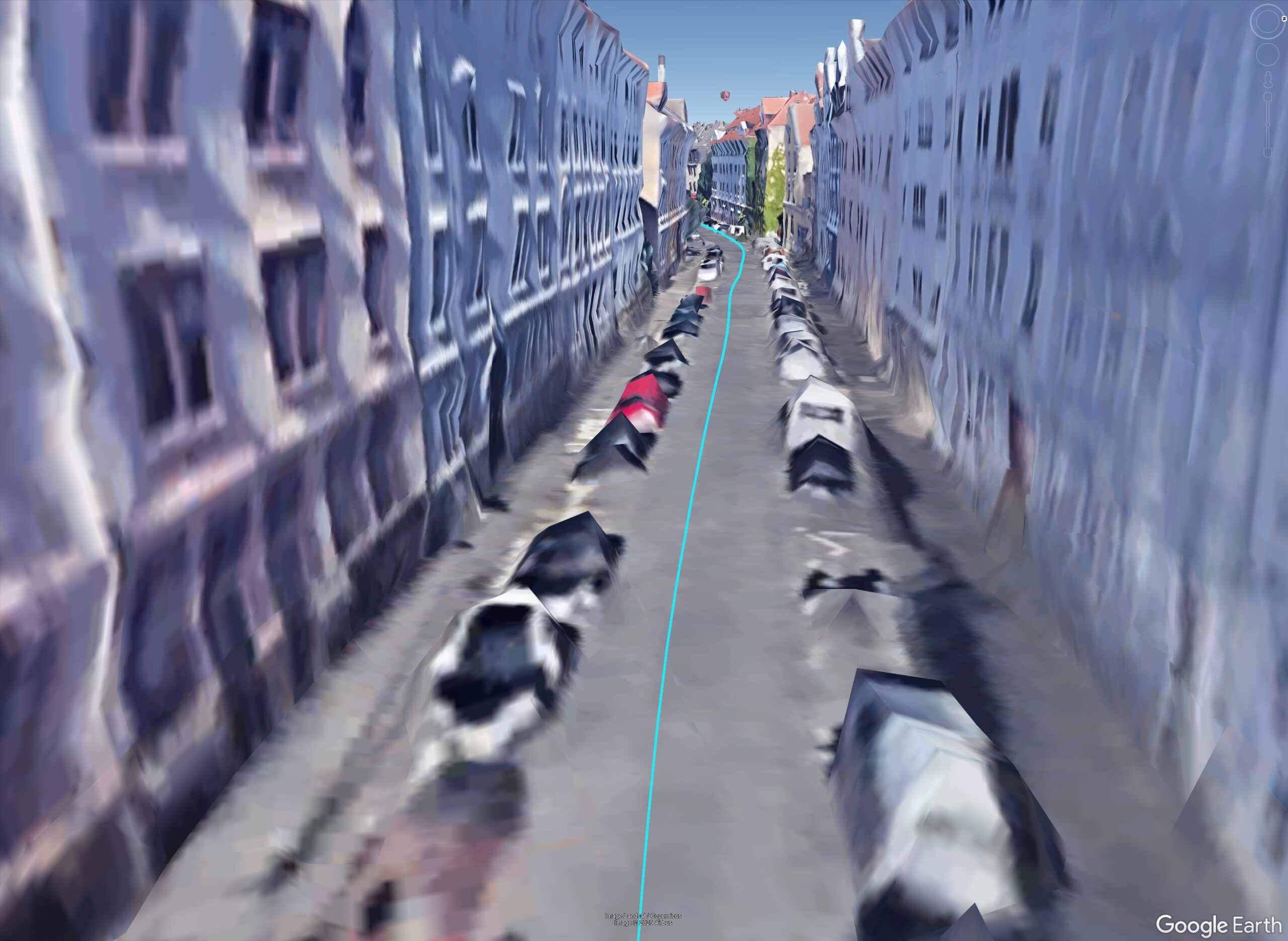 Narrow European urban canyon street