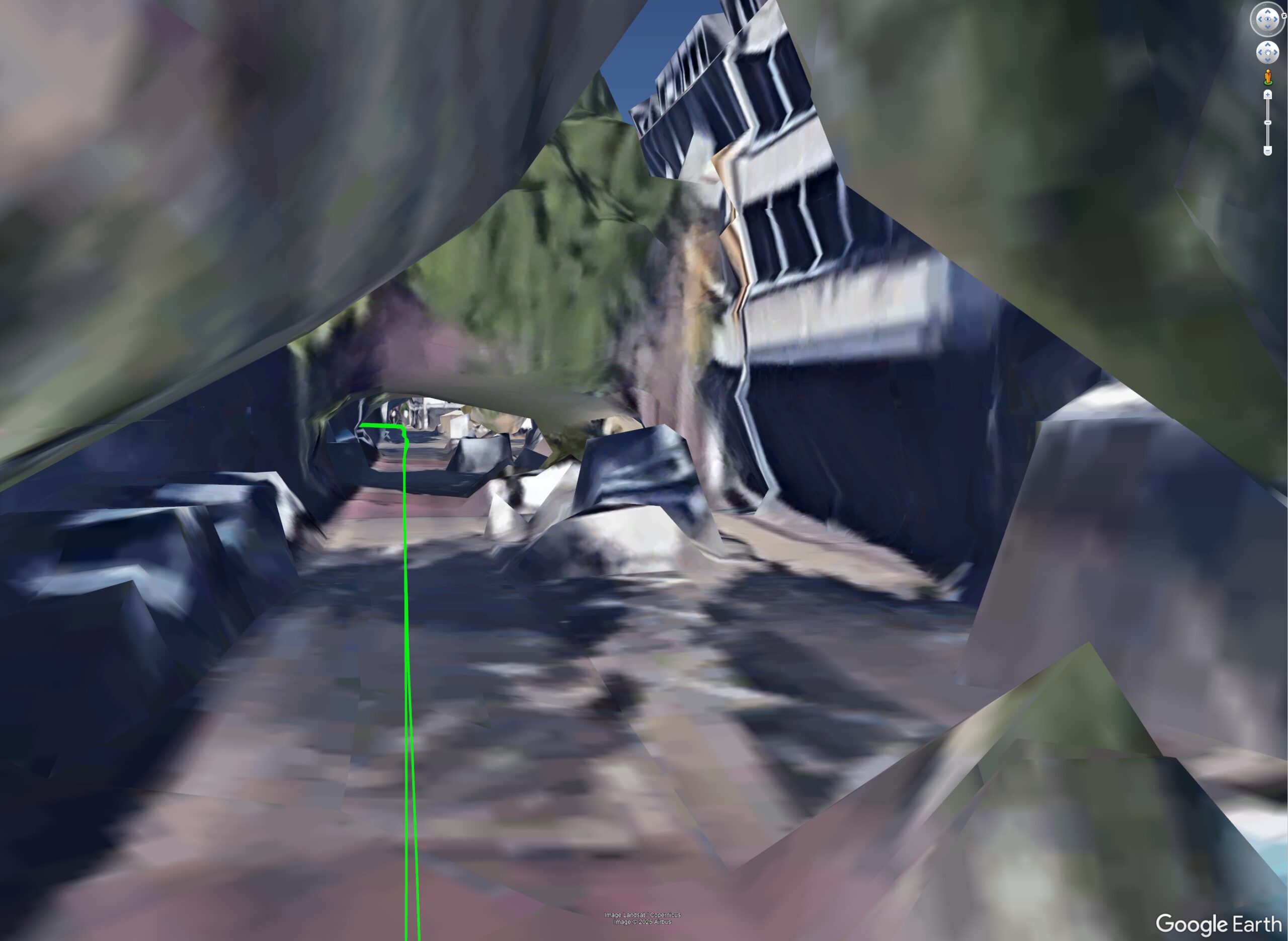 Historic residential buildings blocking satellite view