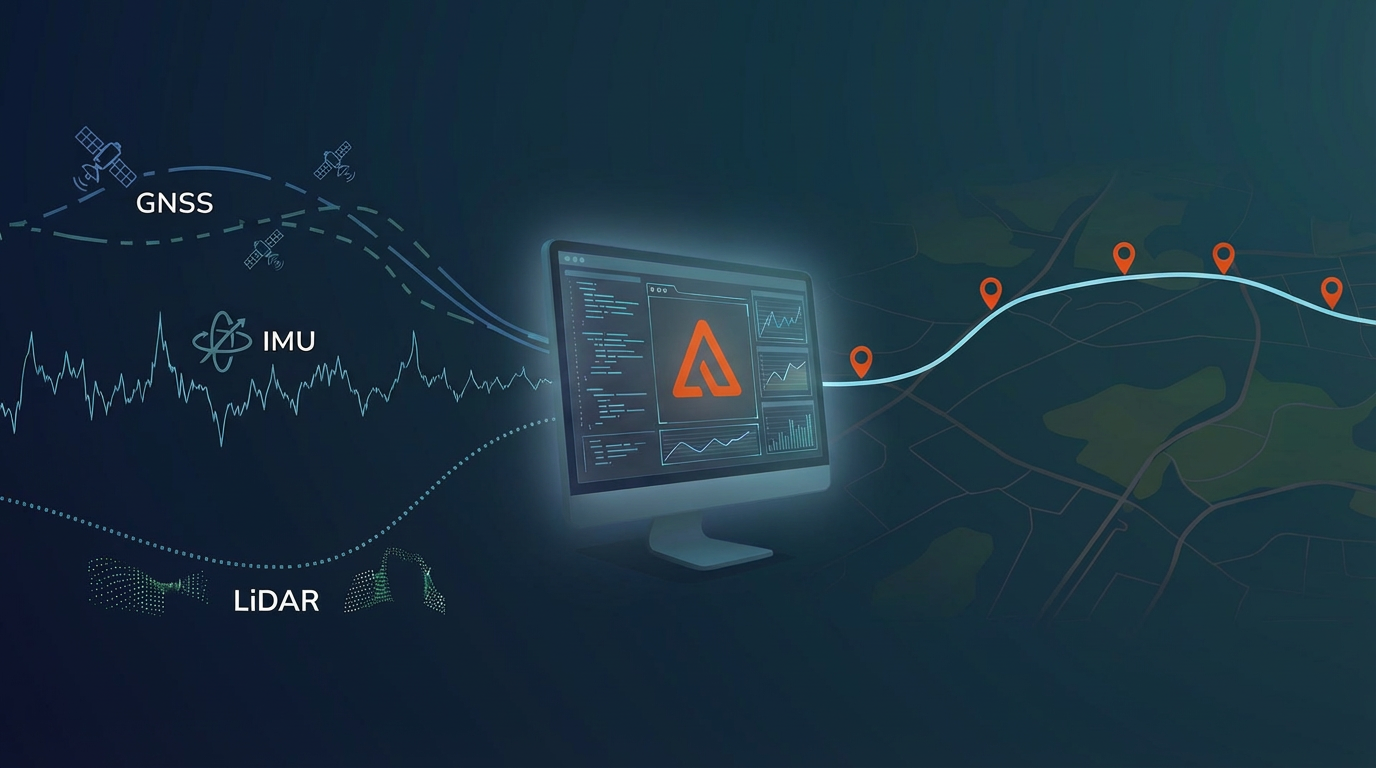 Sensor Fusion Visualization - GNSS, IMU, LiDAR data flowing into AlgoNav